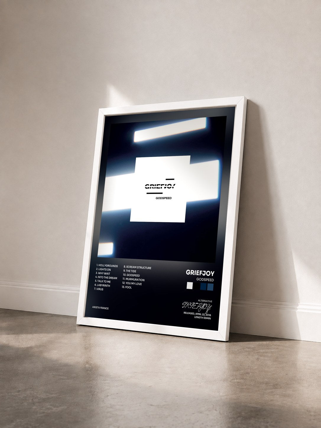 #blanc Tableau de l'album Godspeed de GRIEFJOY vu de trois quarts, cadre blanc