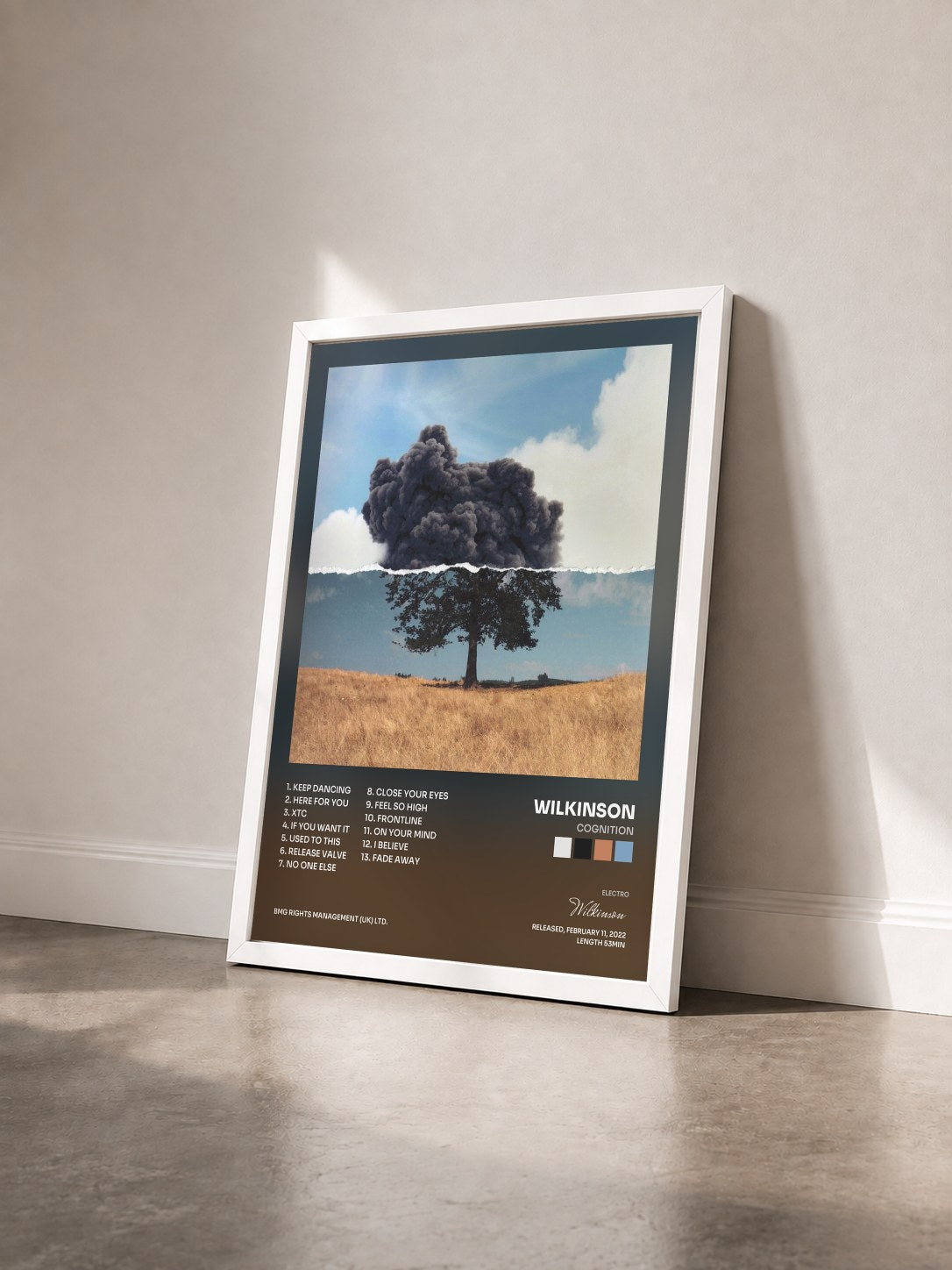 #blanc Tableau de l'album Cognition de Wilkinson vu de trois quarts, cadre blanc