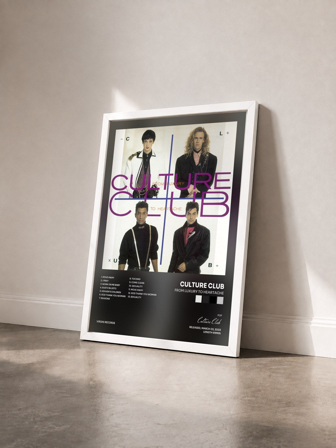 #blanc Tableau de l'album From Luxury To Heartache de Culture Club vu de trois quarts, cadre blanc