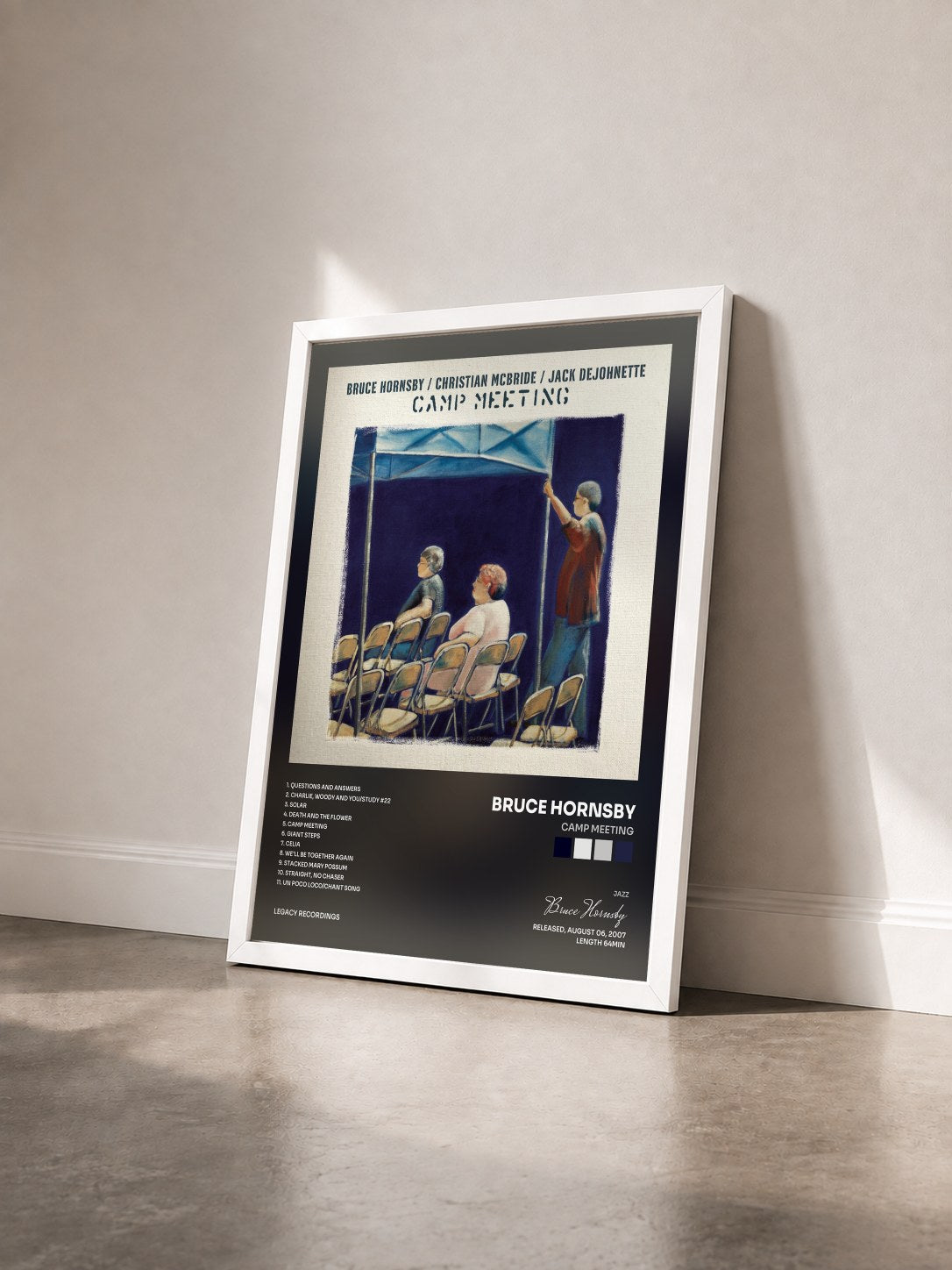 #blanc Tableau de l'album Camp Meeting de Bruce Hornsby vu de trois quarts, cadre blanc