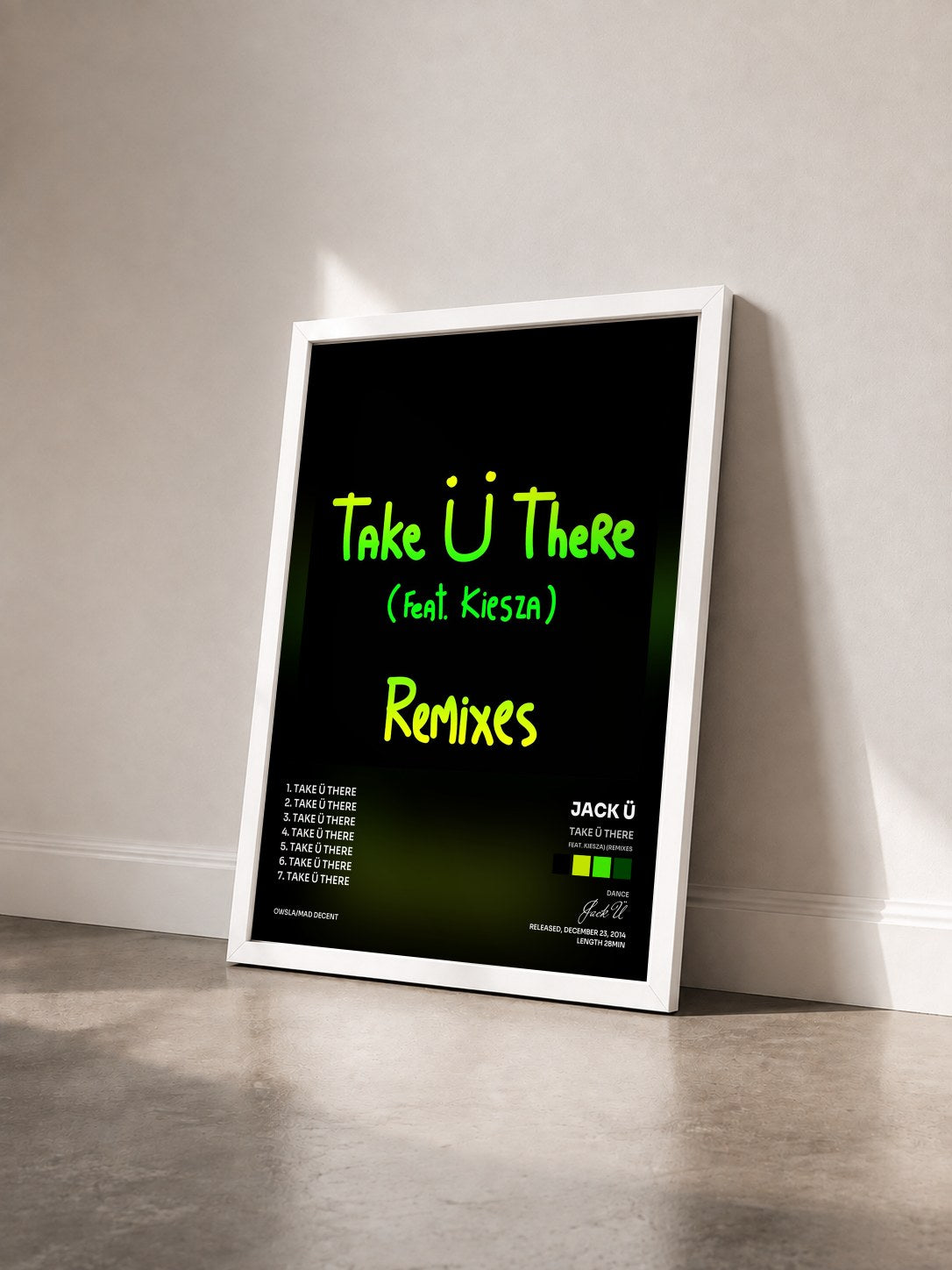 #blanc Tableau de l'album Take Ü There (feat. Kiesza) (Remixes) de Jack Ü vu de trois quarts, cadre blanc