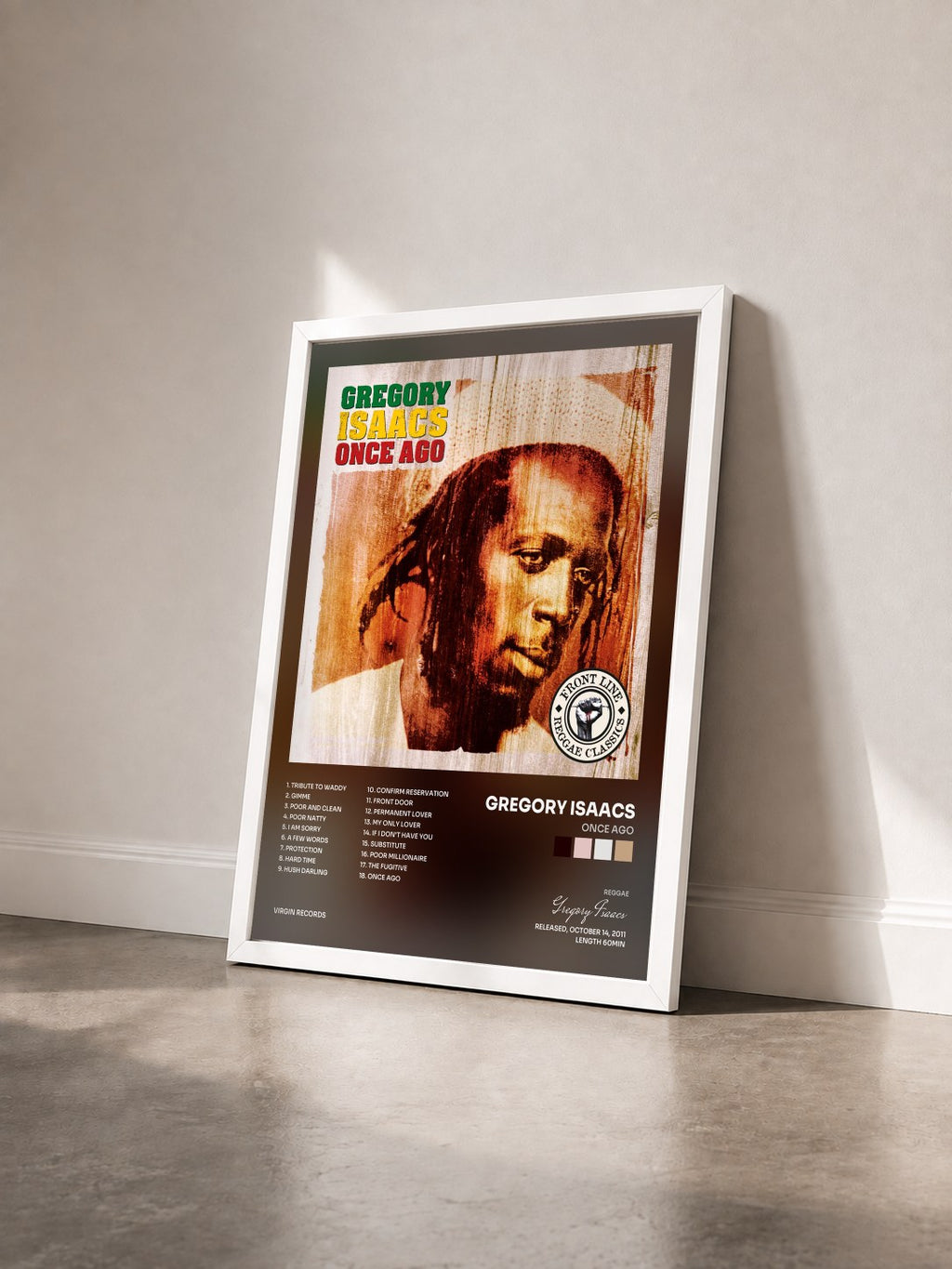 #blanc Tableau de l'album Once Ago de Gregory Isaacs vu de trois quarts, cadre blanc