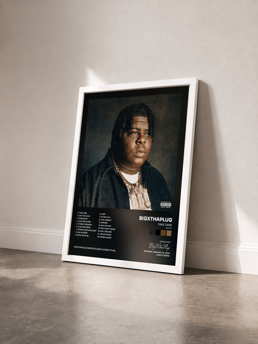 #blanc Tableau de l'album TAKE CARE (DELUXE) de BigXthaPlug vu de trois quarts, cadre blanc