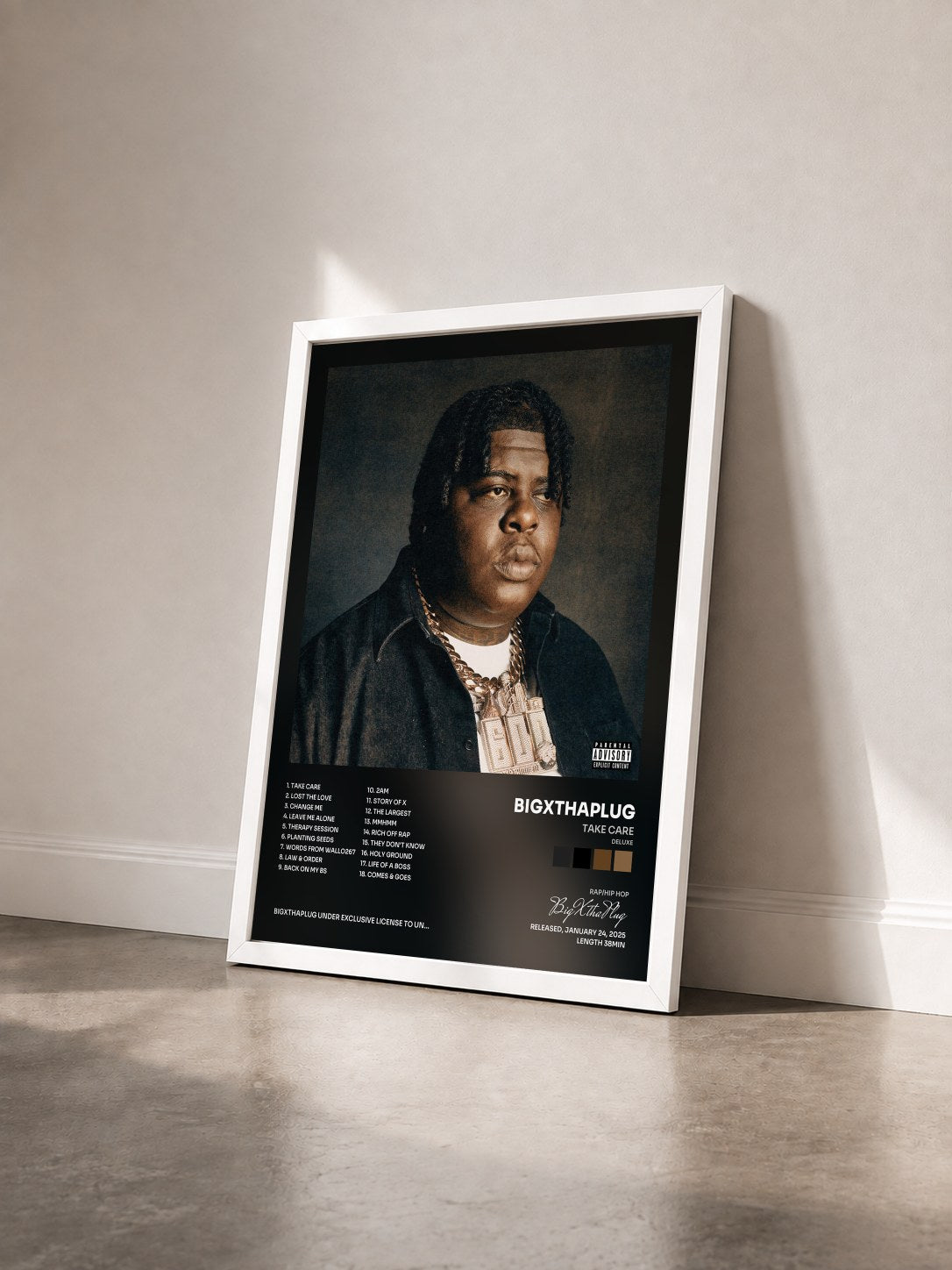 #blanc Tableau de l'album TAKE CARE (DELUXE) de BigXthaPlug vu de trois quarts, cadre blanc