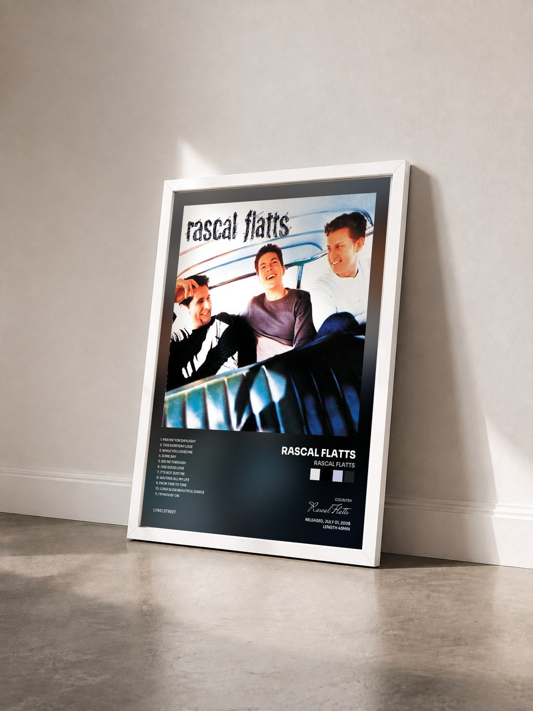 #blanc Tableau de l'album Rascal Flatts de Rascal Flatts vu de trois quarts, cadre blanc