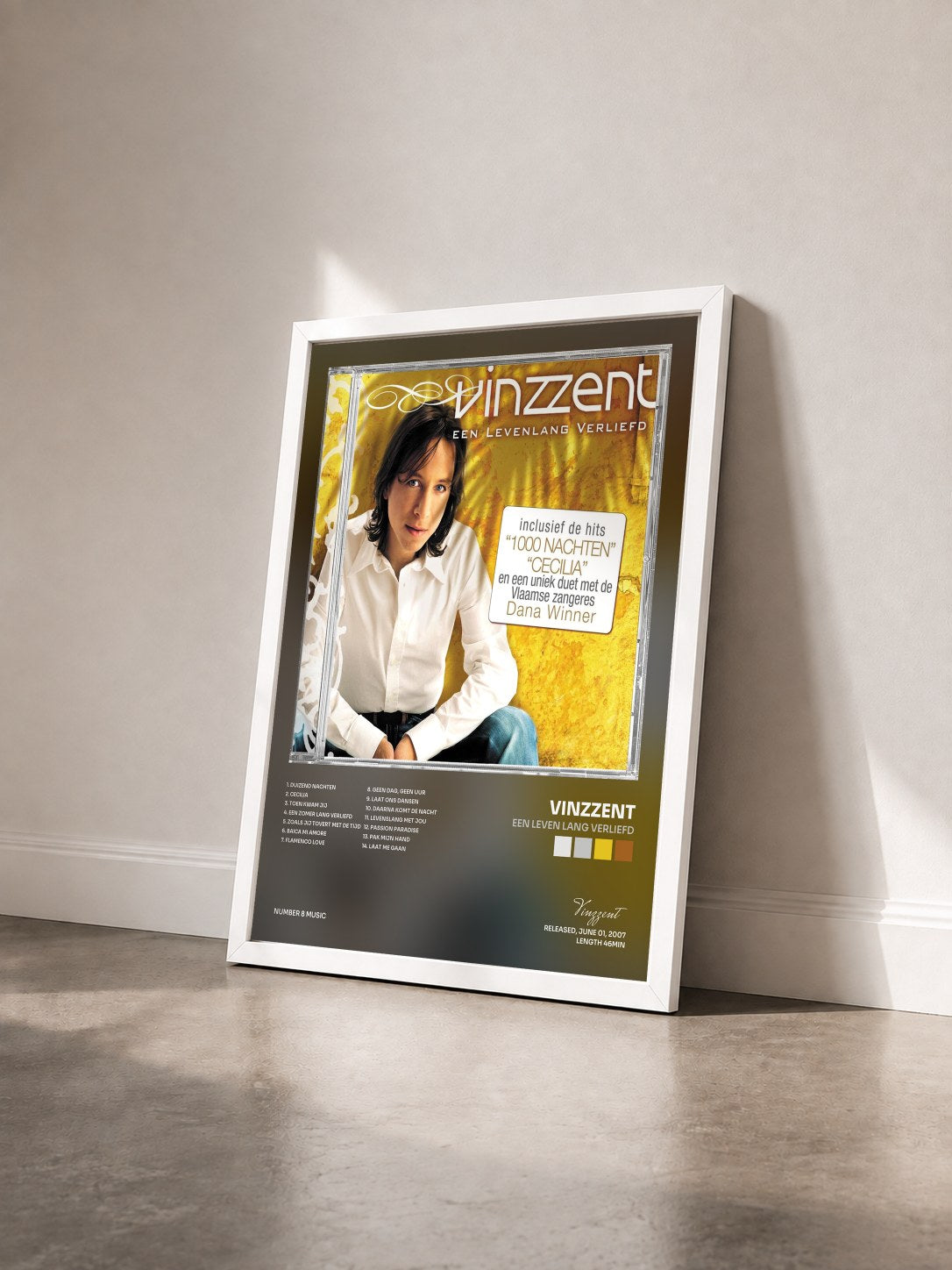#blanc Tableau de l'album Een Leven Lang Verliefd de Vinzzent vu de trois quarts, cadre blanc