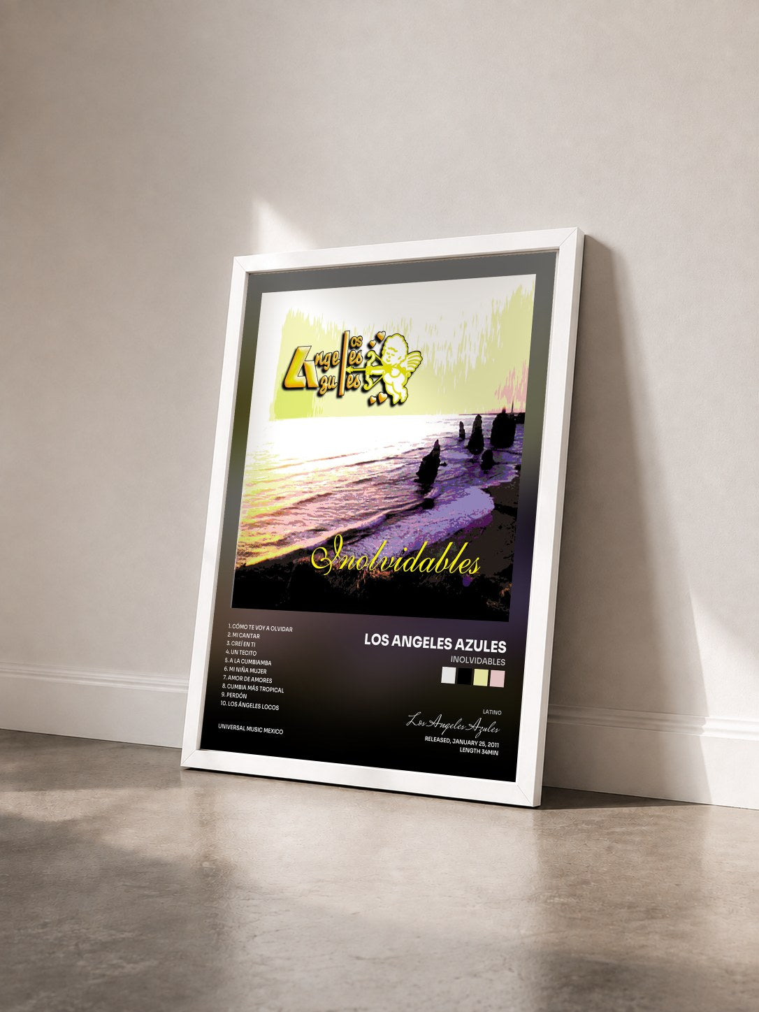 #blanc Tableau de l'album Inolvidables de Los Angeles Azules vu de trois quarts, cadre blanc
