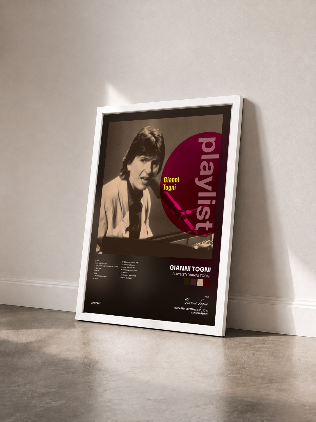 #blanc Tableau de l'album Playlist: Gianni Togni de Gianni Togni vu de trois quarts, cadre blanc
