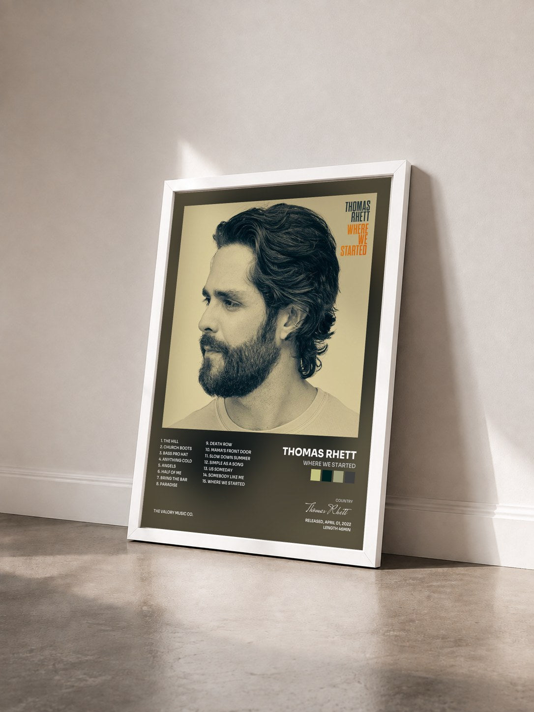 #blanc Tableau de l'album Where We Started de Thomas Rhett vu de trois quarts, cadre blanc