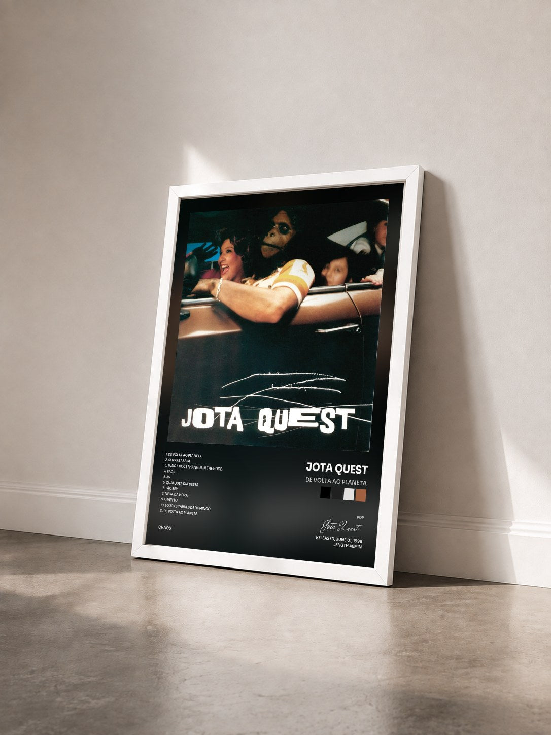 #blanc Tableau de l'album De Volta Ao Planeta de Jota Quest vu de trois quarts, cadre blanc