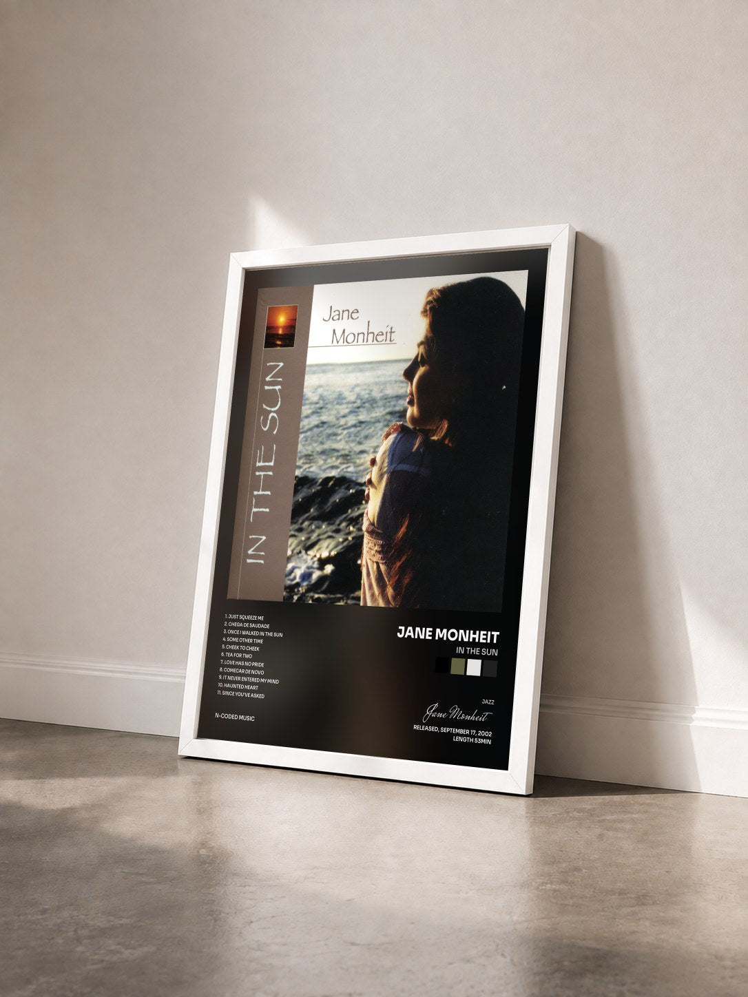 #blanc Tableau de l'album In the Sun de Jane Monheit vu de trois quarts, cadre blanc