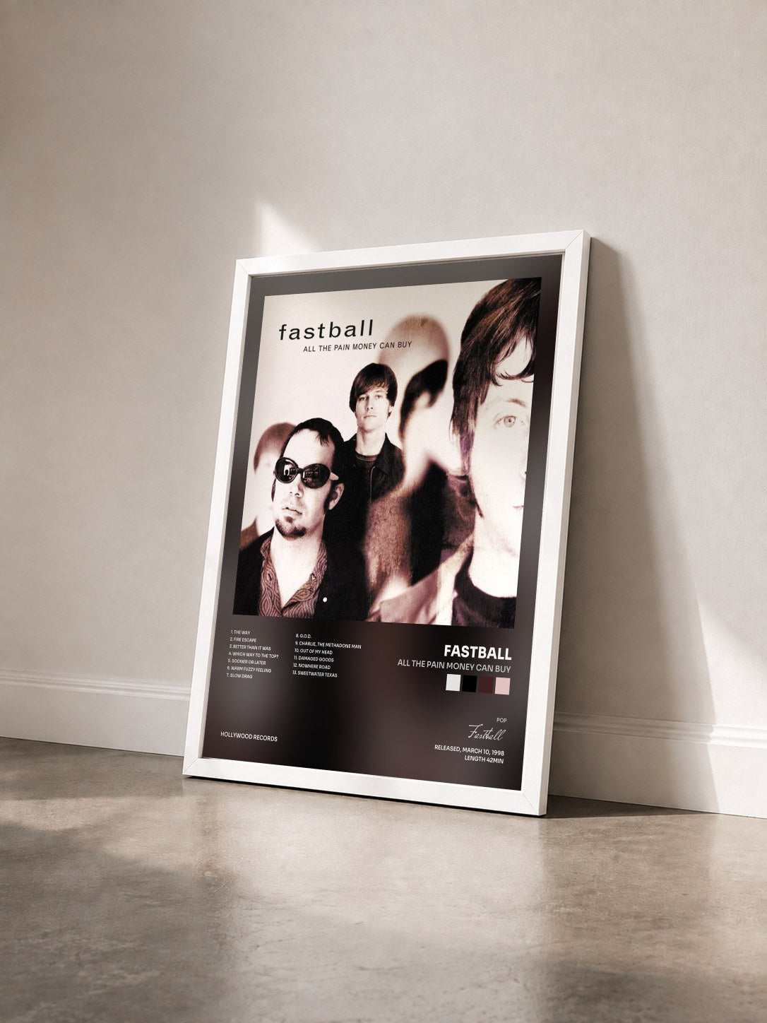#blanc Tableau de l'album All The Pain Money Can Buy de Fastball vu de trois quarts, cadre blanc