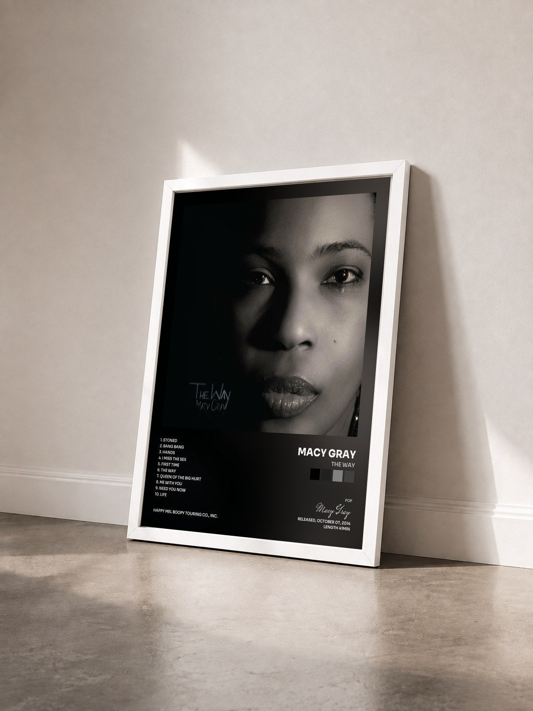 #blanc Tableau de l'album The Way de Macy Gray vu de trois quarts, cadre blanc