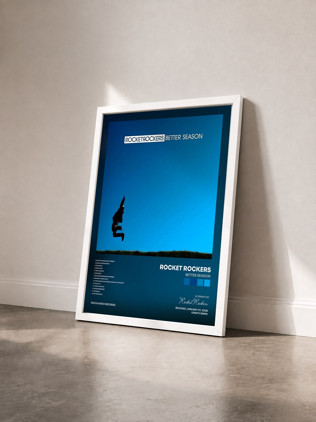 #blanc Tableau de l'album Better Season de Rocket Rockers vu de trois quarts, cadre blanc