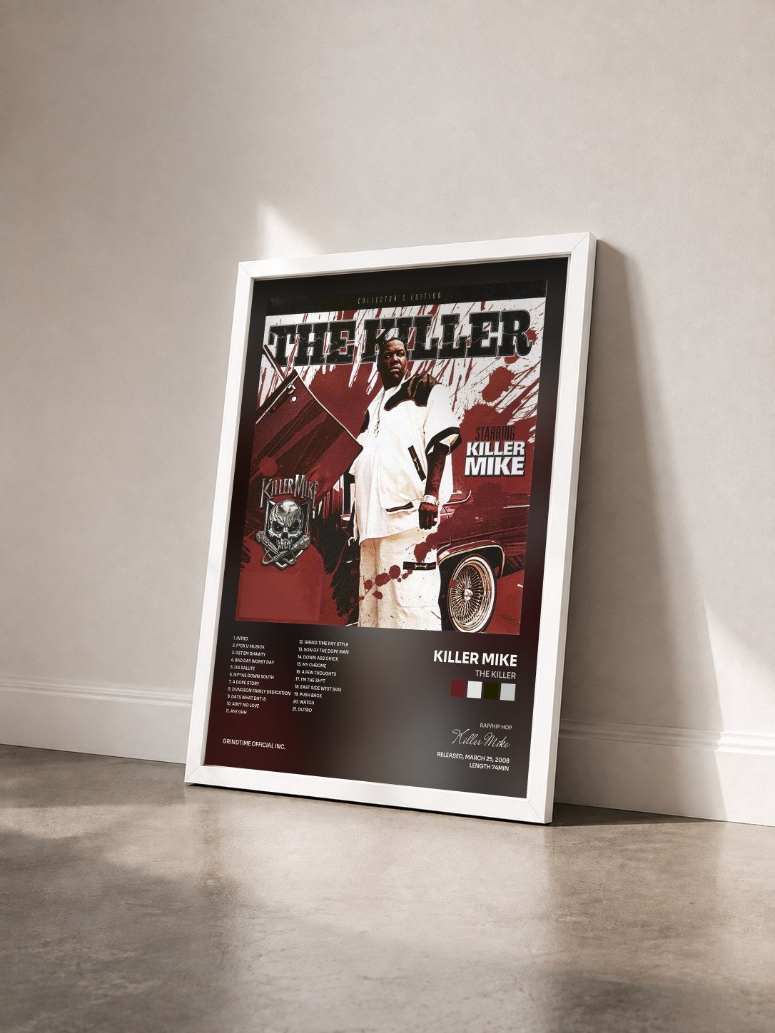 #blanc Tableau de l'album The Killer de Killer Mike vu de trois quarts, cadre blanc