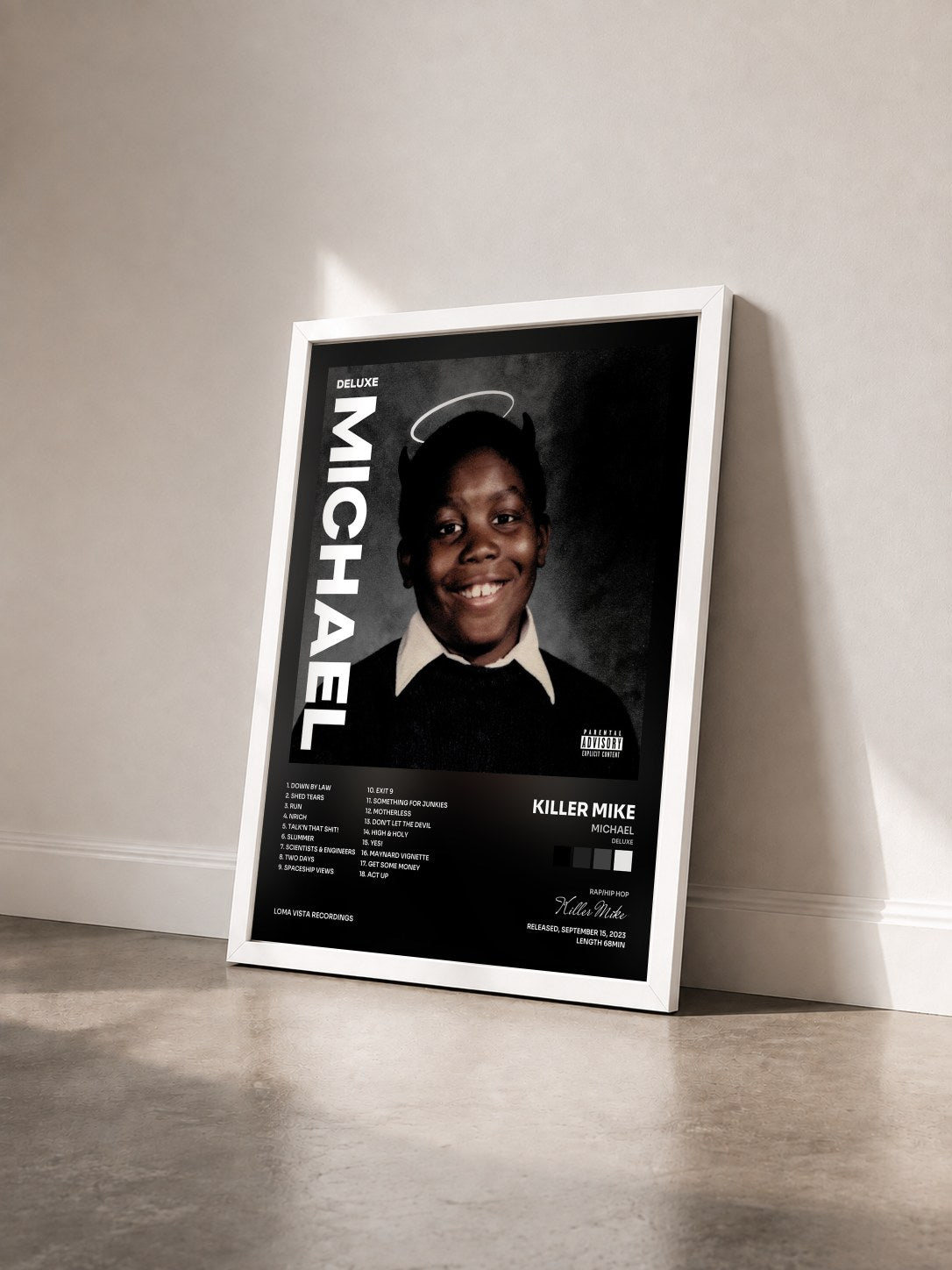 #blanc Tableau de l'album MICHAEL (Deluxe) de Killer Mike vu de trois quarts, cadre blanc