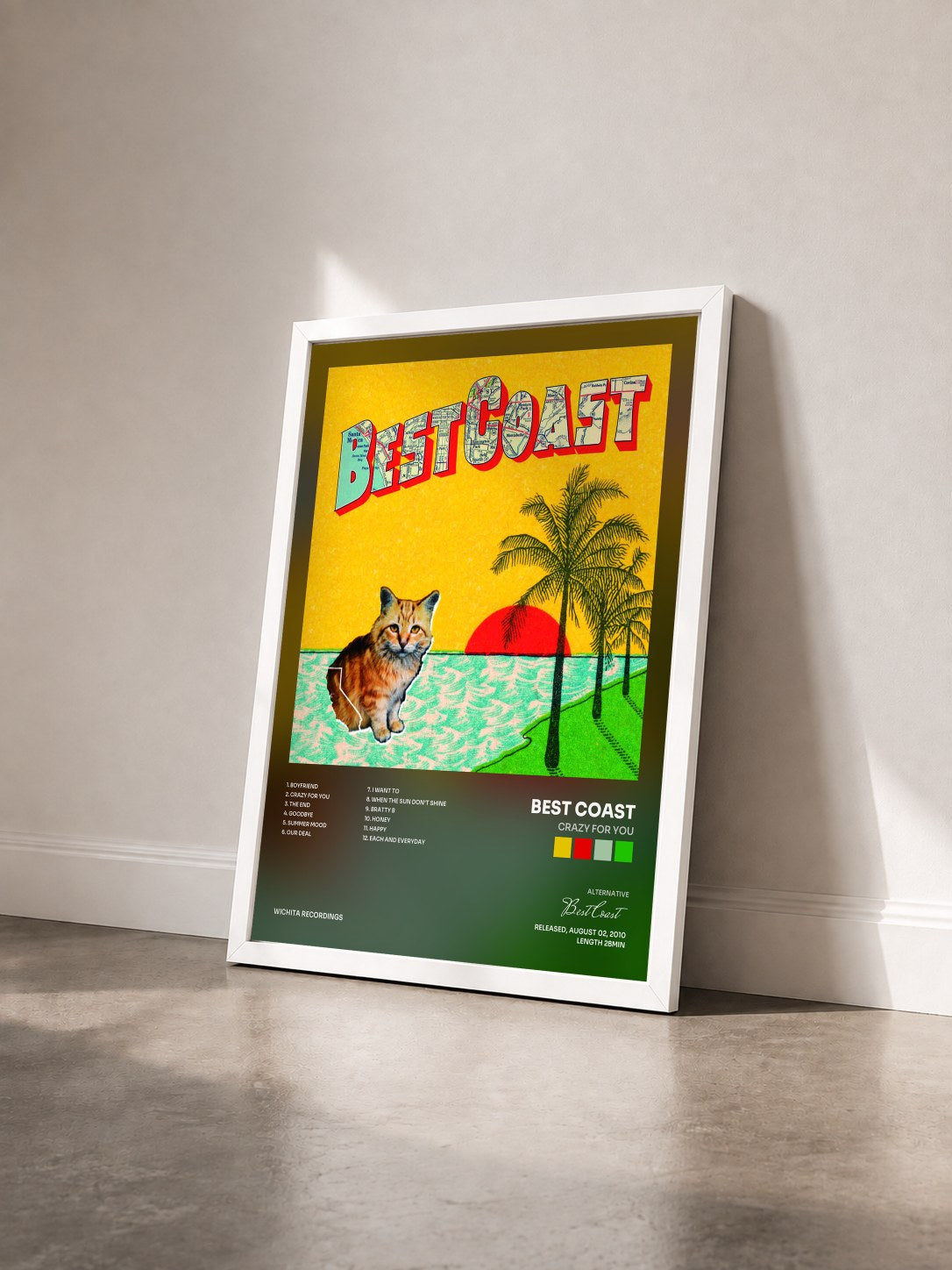 #blanc Tableau de l'album Crazy For You de Best Coast vu de trois quarts, cadre blanc