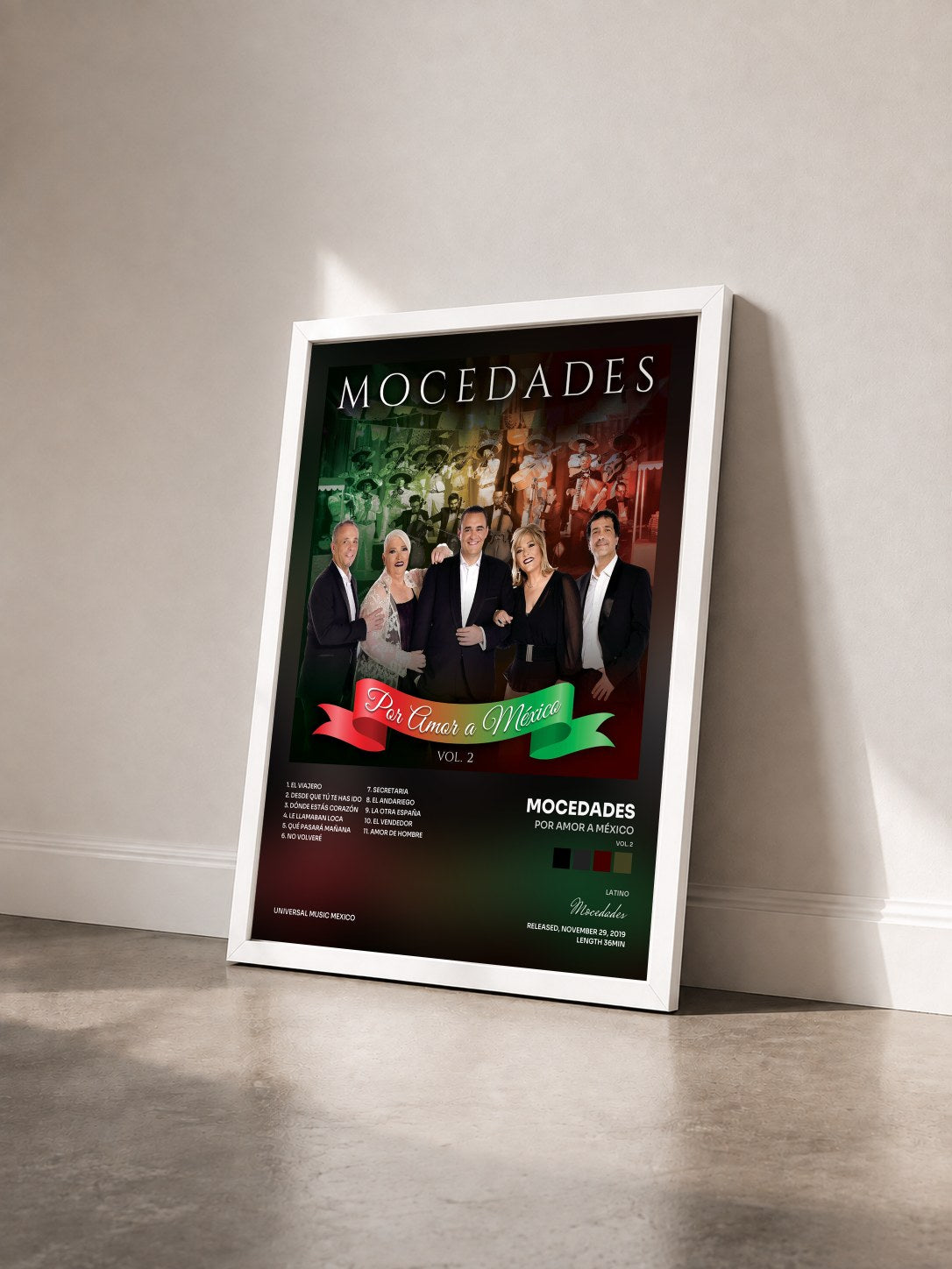 #blanc Tableau de l'album Por Amor A México (Vol. 2) de Mocedades vu de trois quarts, cadre blanc