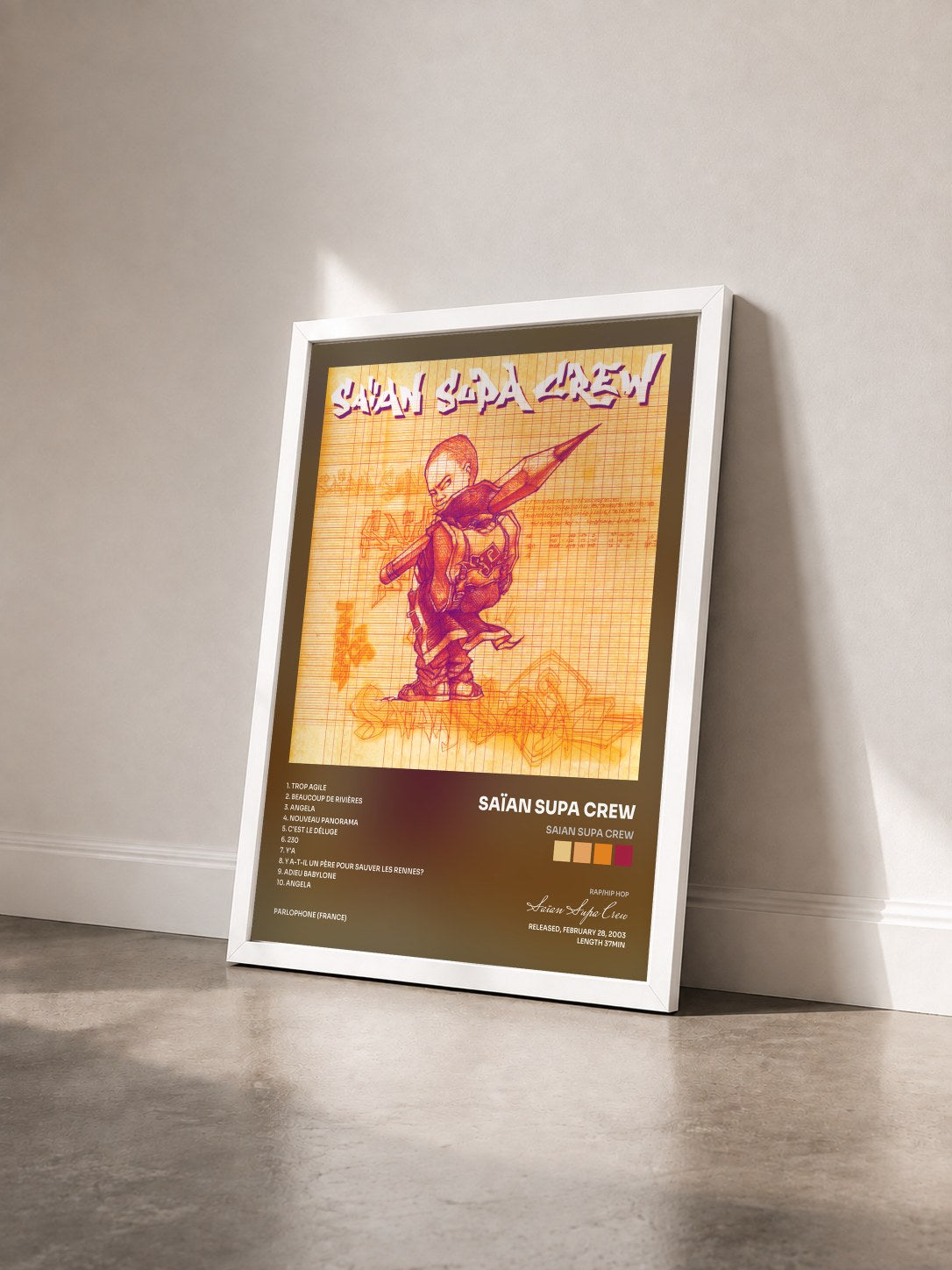 #blanc Tableau de l'album Saian Supa Crew de Saïan Supa Crew vu de trois quarts, cadre blanc