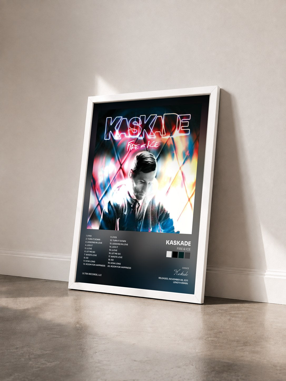 #blanc Tableau de l'album Fire & Ice de Kaskade vu de trois quarts, cadre blanc