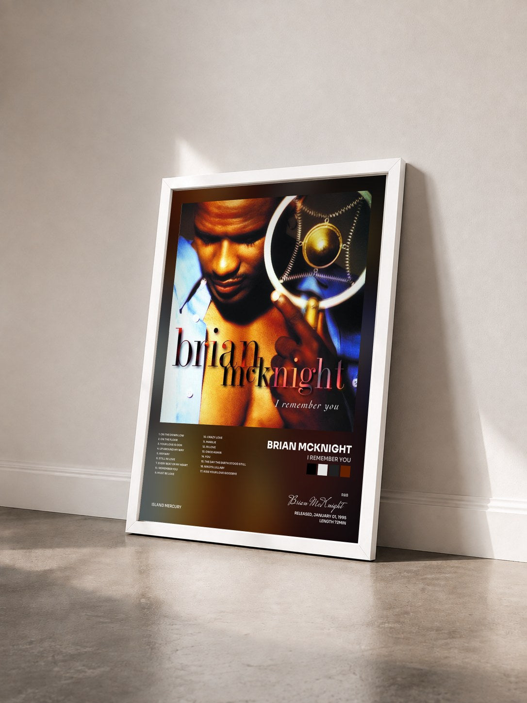 #blanc Tableau de l'album I Remember You de Brian McKnight vu de trois quarts, cadre blanc