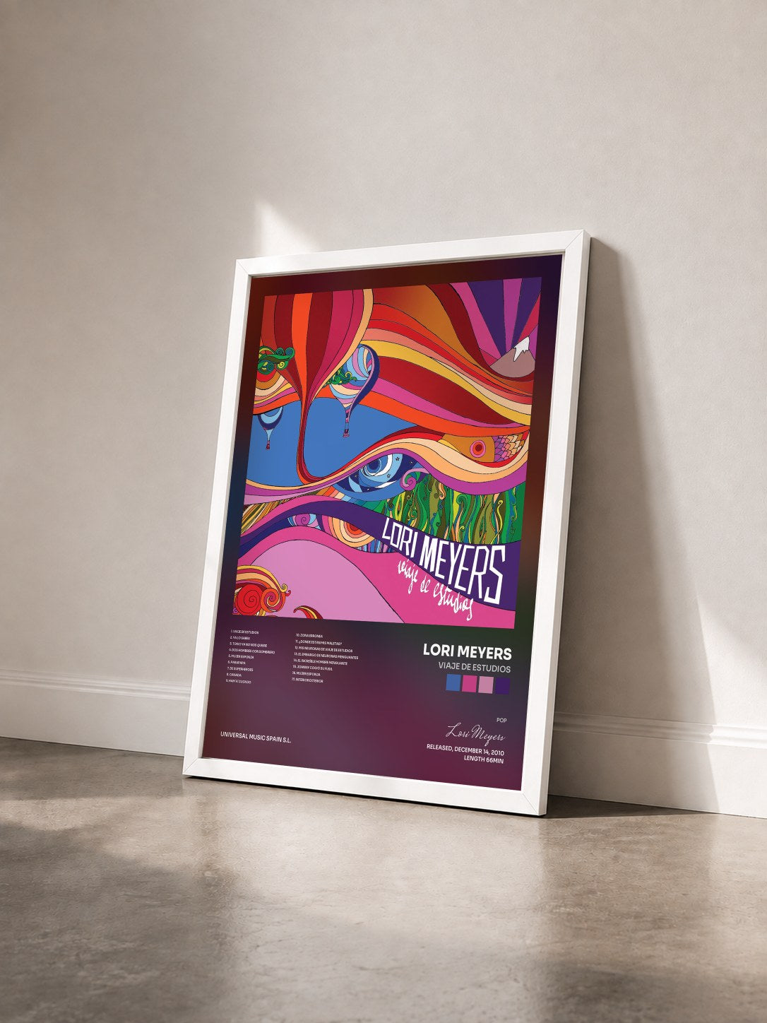 #blanc Tableau de l'album Viaje De Estudios de Lori Meyers vu de trois quarts, cadre blanc