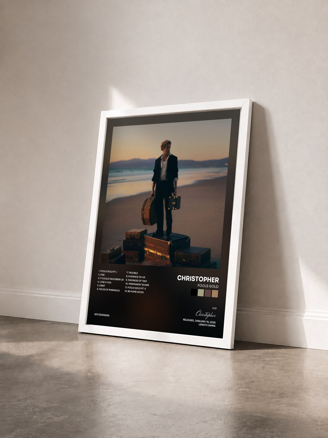 #blanc Tableau de l'album Fools Gold de Christopher vu de trois quarts, cadre blanc