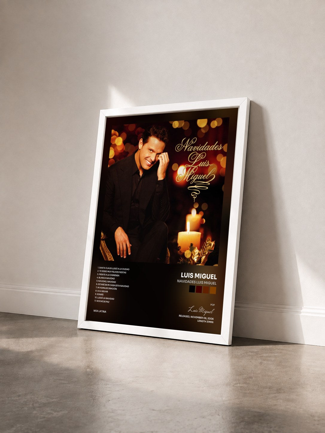 #blanc Tableau de l'album Navidades Luis Miguel de Luis Miguel vu de trois quarts, cadre blanc
