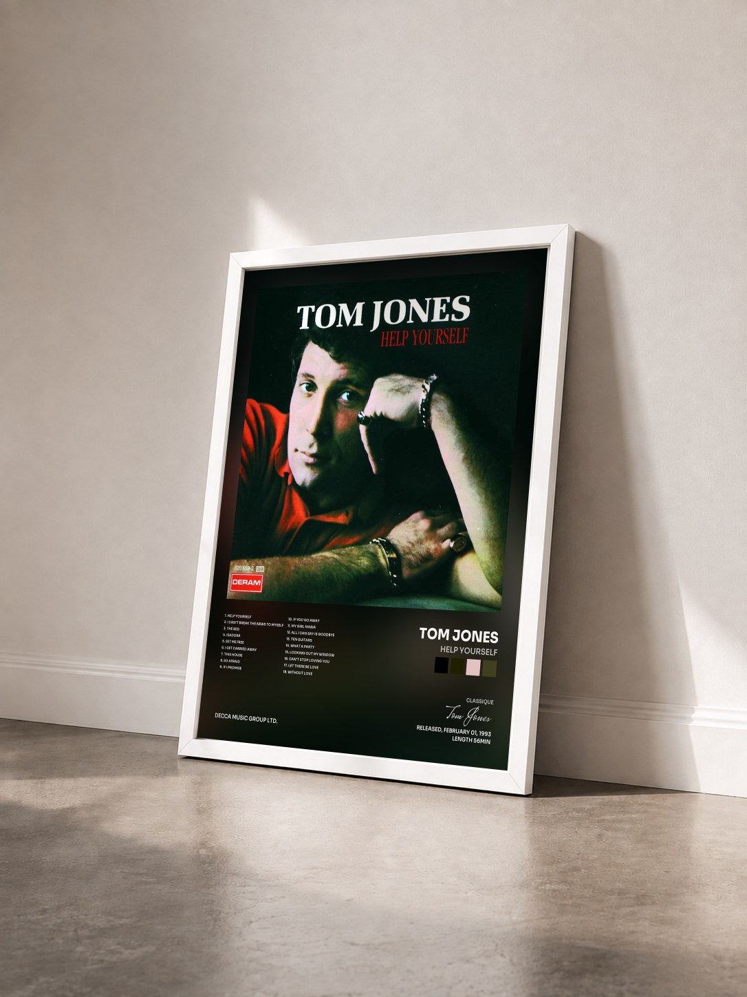 #blanc Tableau de l'album Help Yourself de Tom Jones vu de trois quarts, cadre blanc