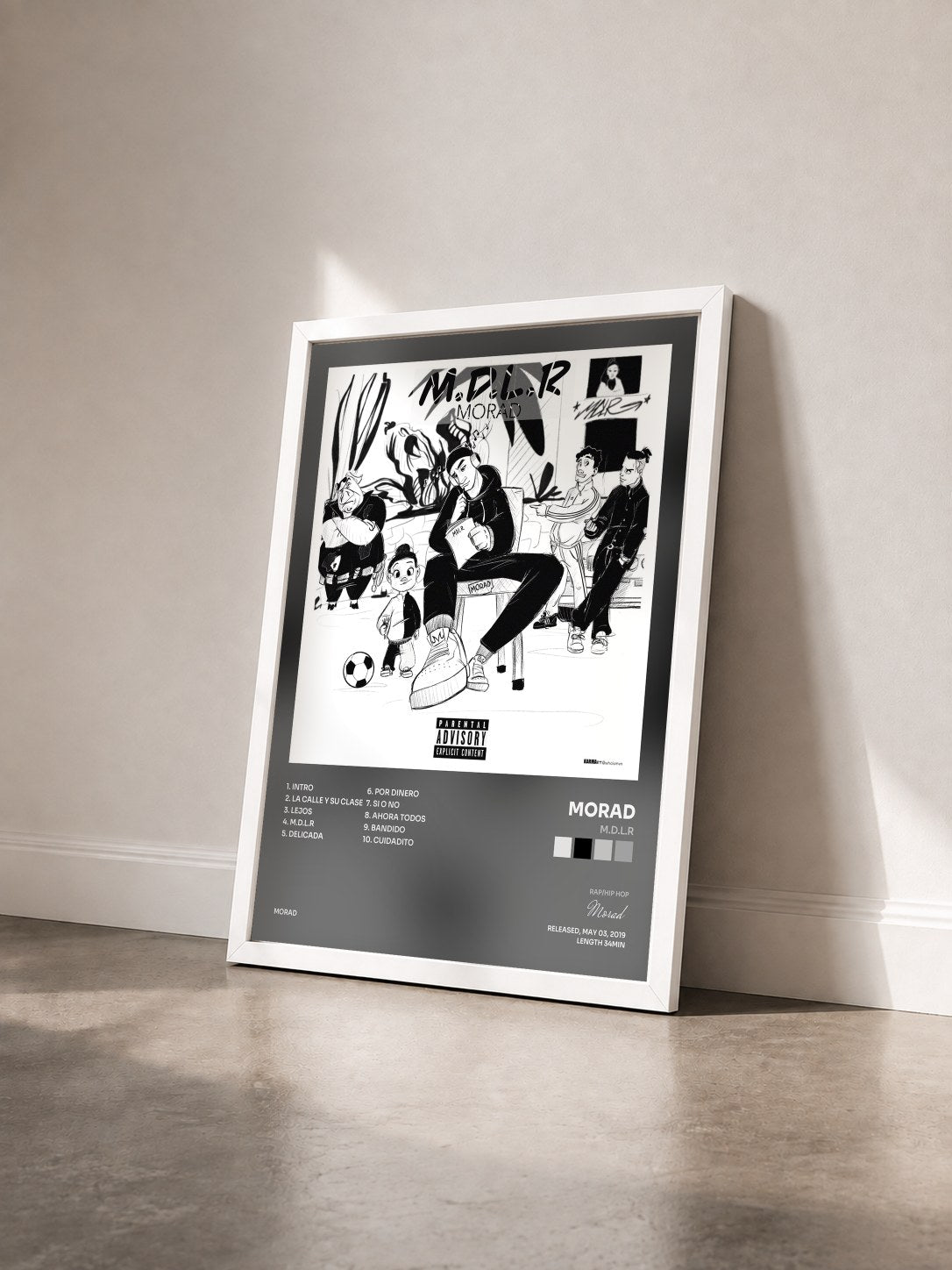 #blanc Tableau de l'album M.D.L.R de Morad vu de trois quarts, cadre blanc