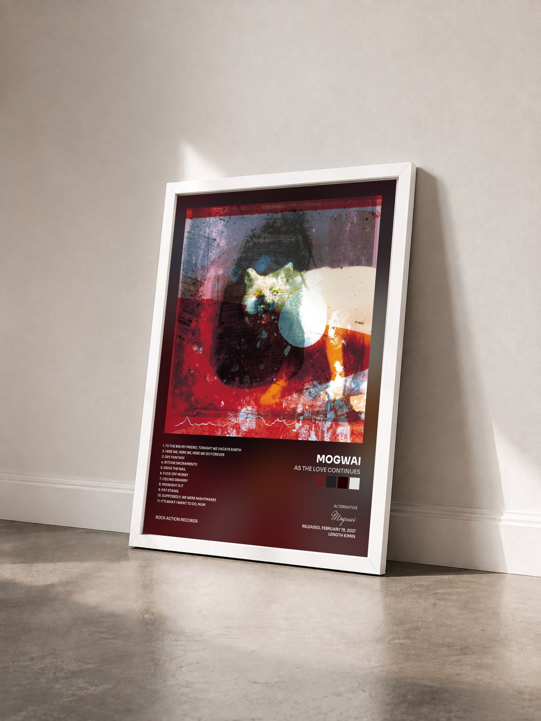 #blanc Tableau de l'album As The Love Continues de Mogwai vu de trois quarts, cadre blanc