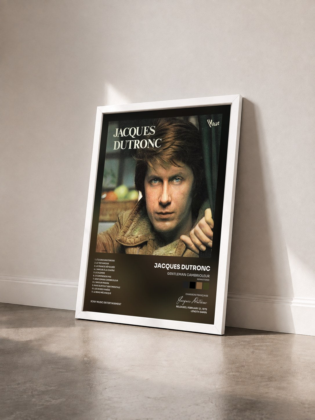 #blanc Tableau de l'album Gentleman cambrioleur (Remastered) de Jacques Dutronc vu de trois quarts, cadre blanc
