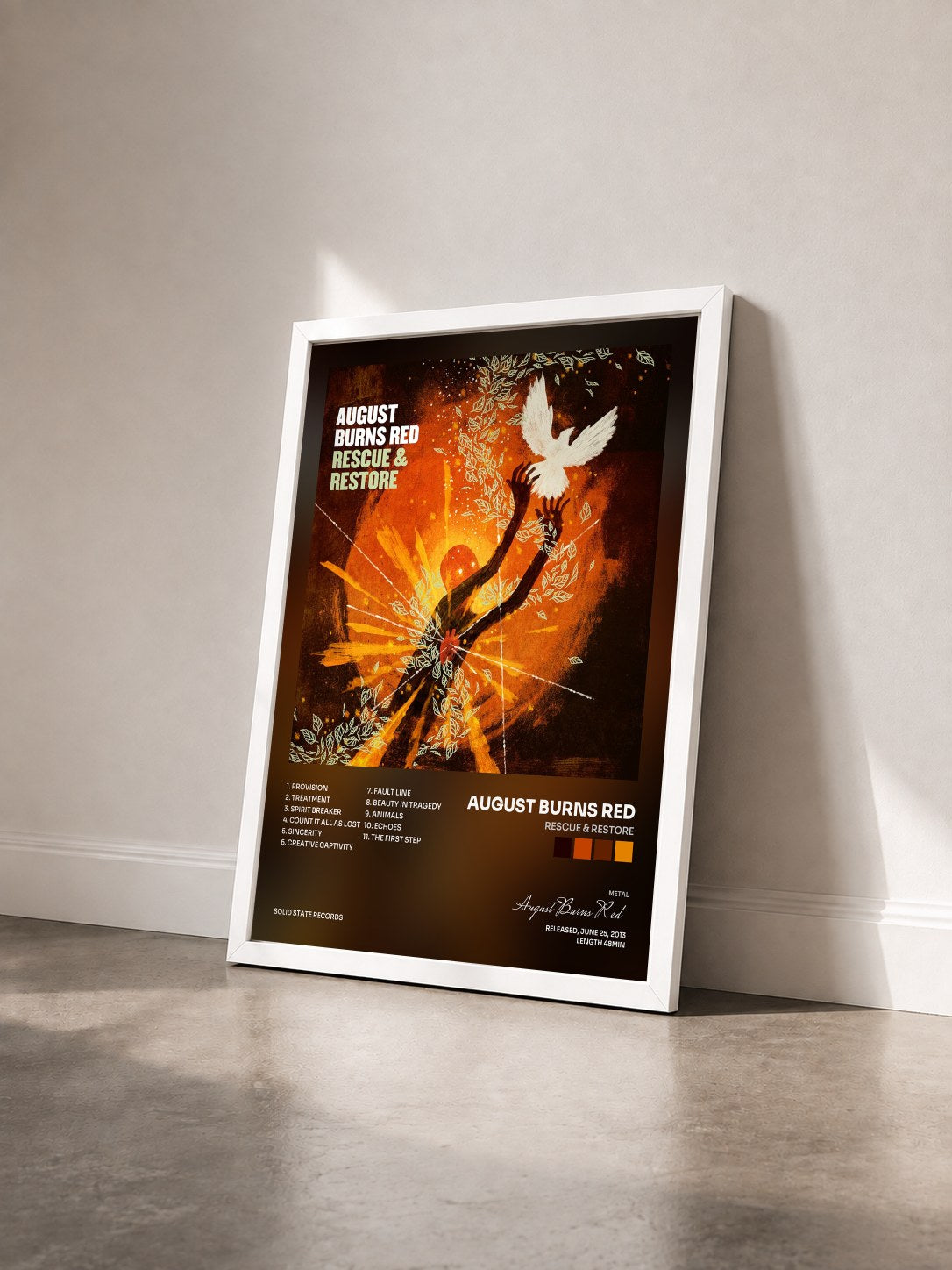 #blanc Tableau de l'album Rescue & Restore de August Burns Red vu de trois quarts, cadre blanc