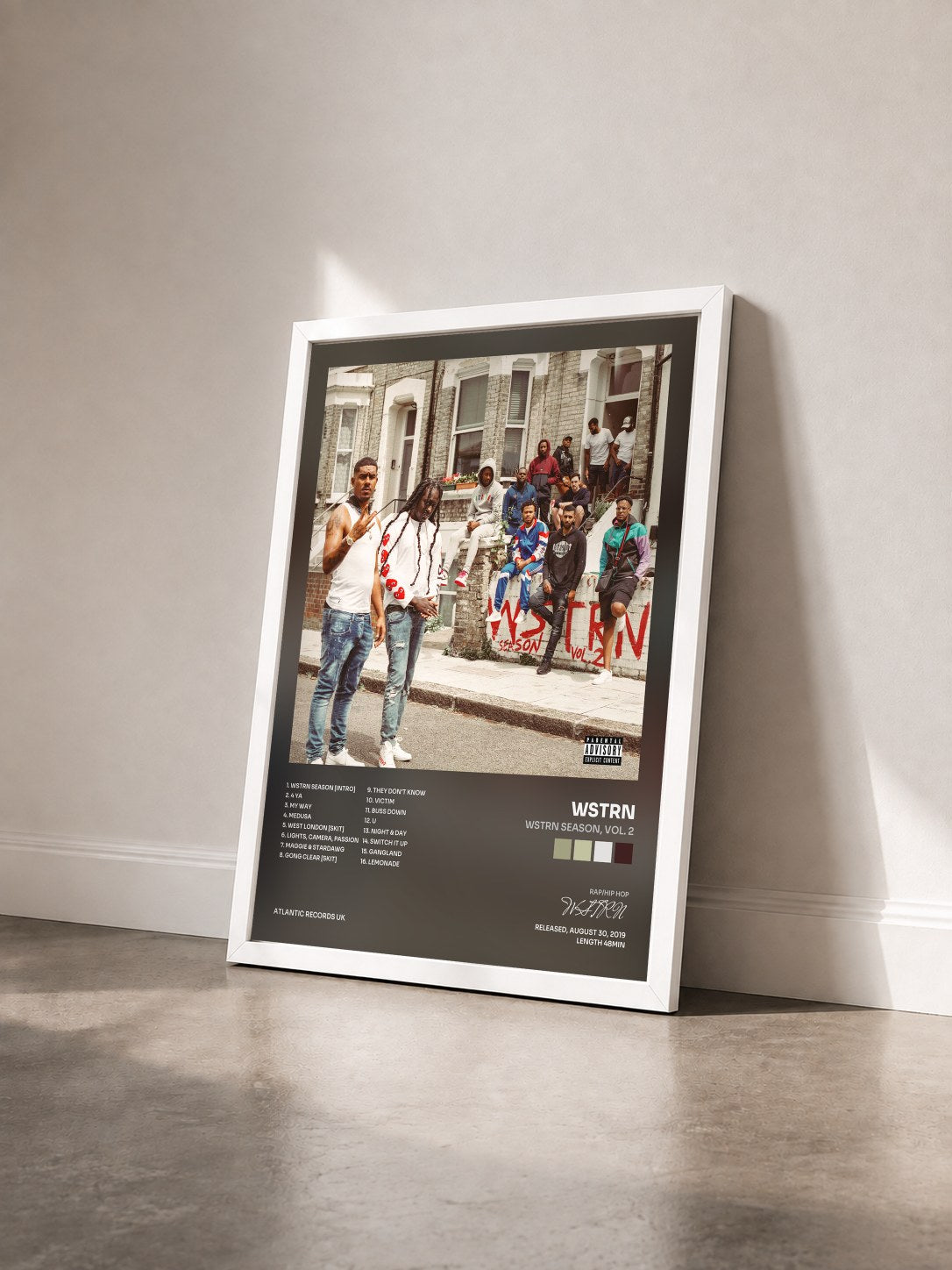 #blanc Tableau de l'album WSTRN Season, Vol. 2 de WSTRN vu de trois quarts, cadre blanc