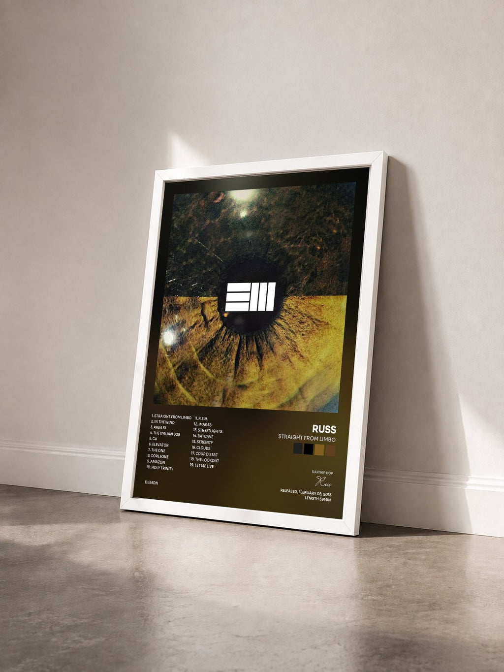 #blanc Straight from Limbo by Russ as a framed art print seen at an angle, white frame