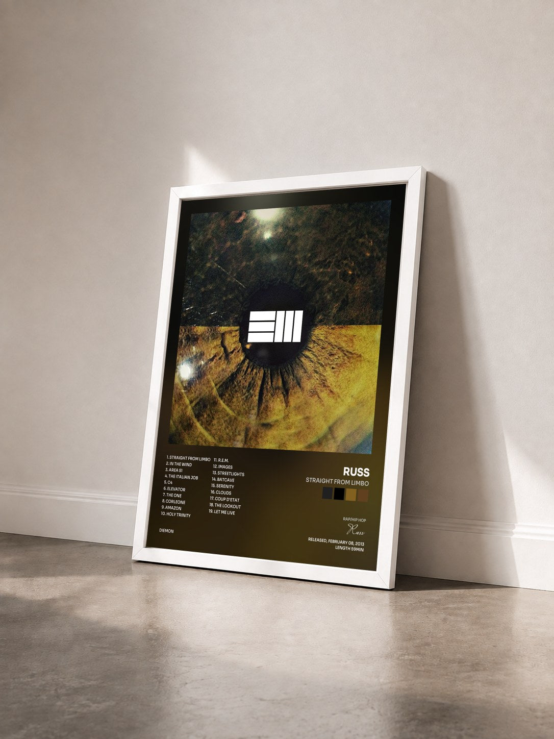 #blanc Tableau de l'album Straight from Limbo de Russ vu de trois quarts, cadre blanc
