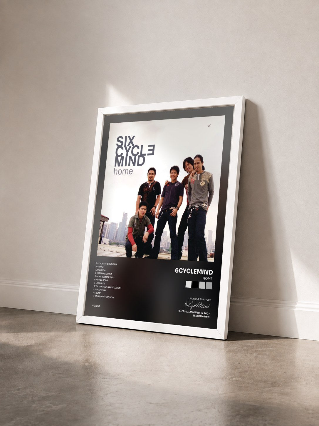 #blanc Tableau de l'album Home de 6CycleMind vu de trois quarts, cadre blanc