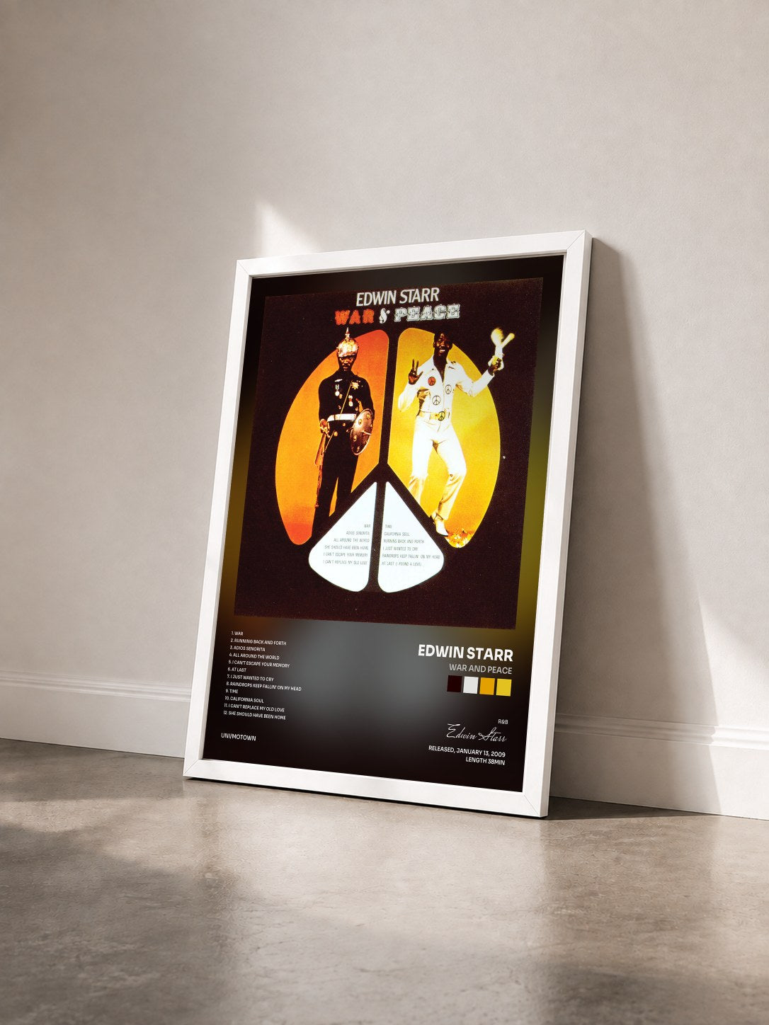 #blanc Tableau de l'album War And Peace de Edwin Starr vu de trois quarts, cadre blanc