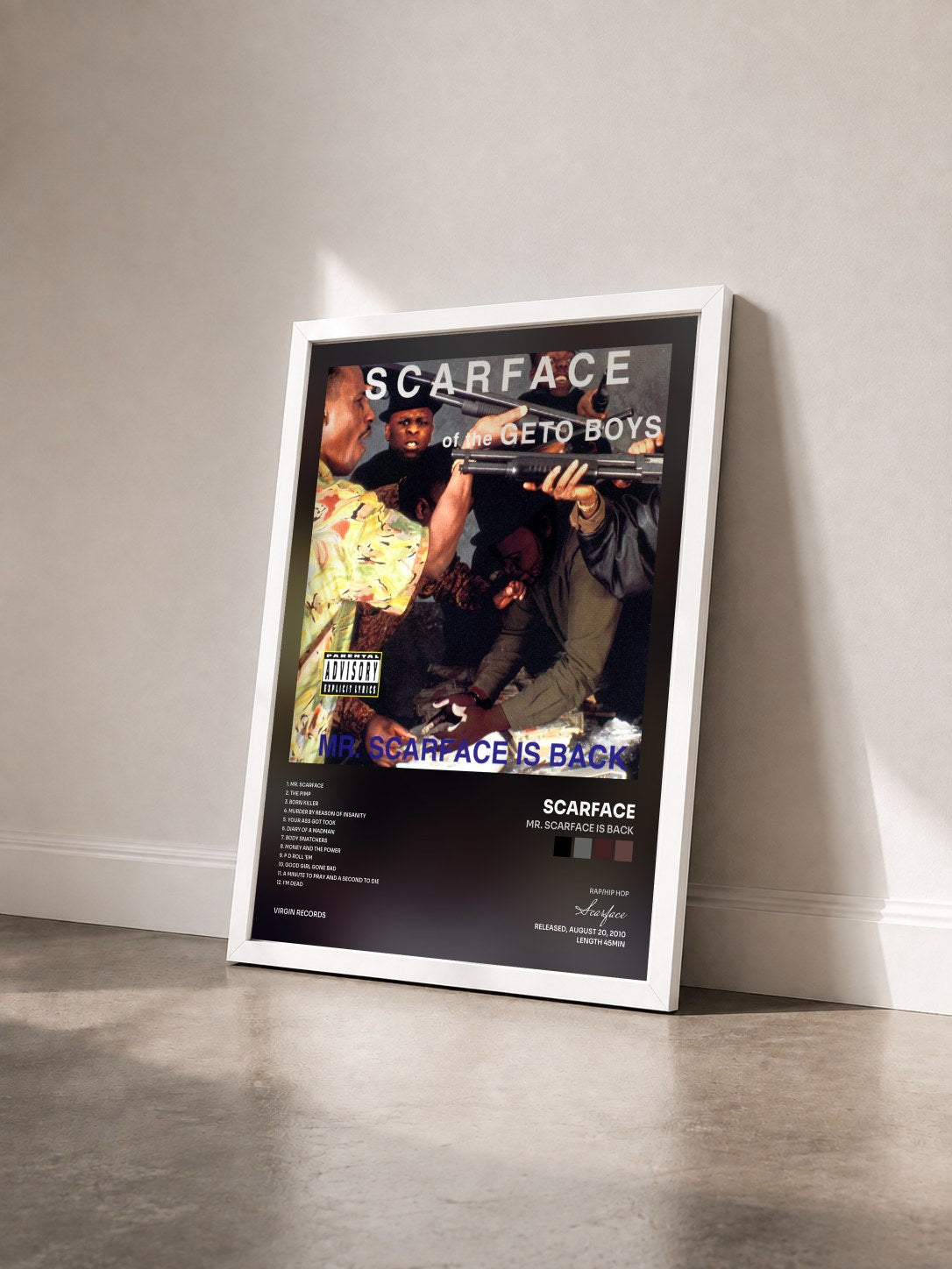 #blanc Tableau de l'album Mr. Scarface Is Back de Scarface vu de trois quarts, cadre blanc
