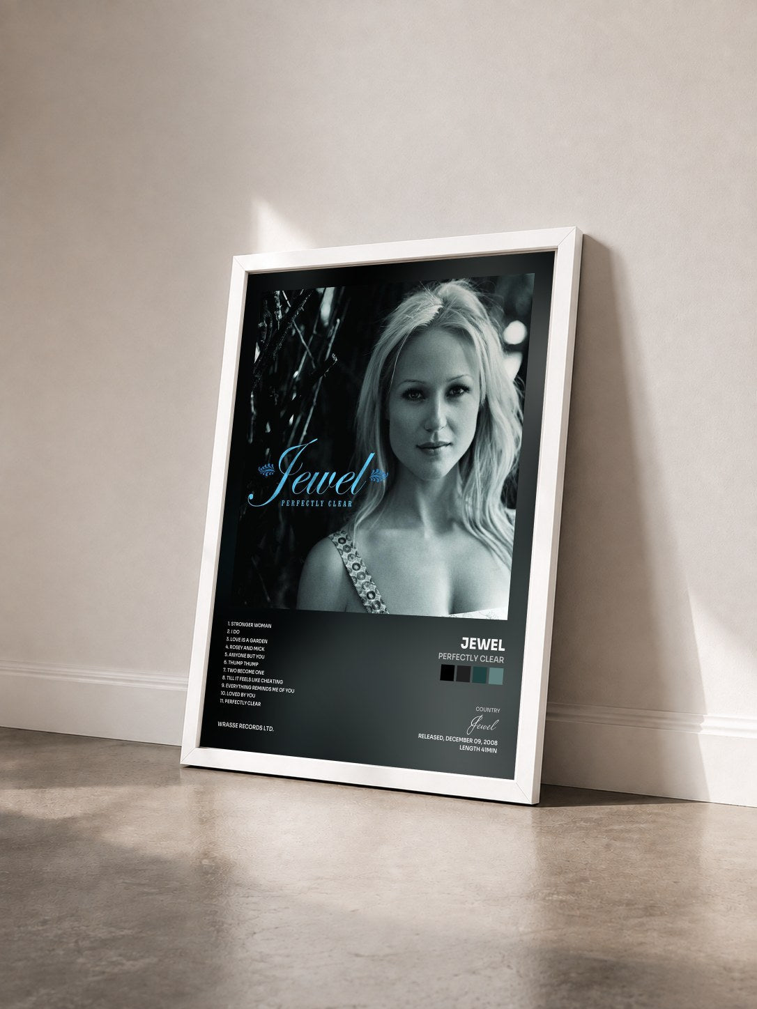 #blanc Tableau de l'album Perfectly Clear de Jewel vu de trois quarts, cadre blanc