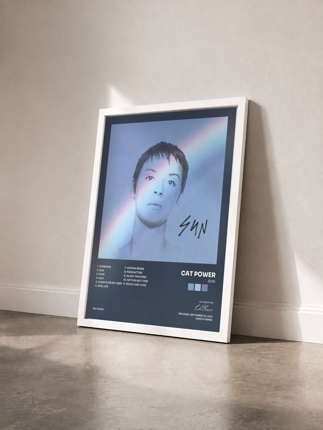 #blanc Tableau de l'album Sun de Cat Power vu de trois quarts, cadre blanc