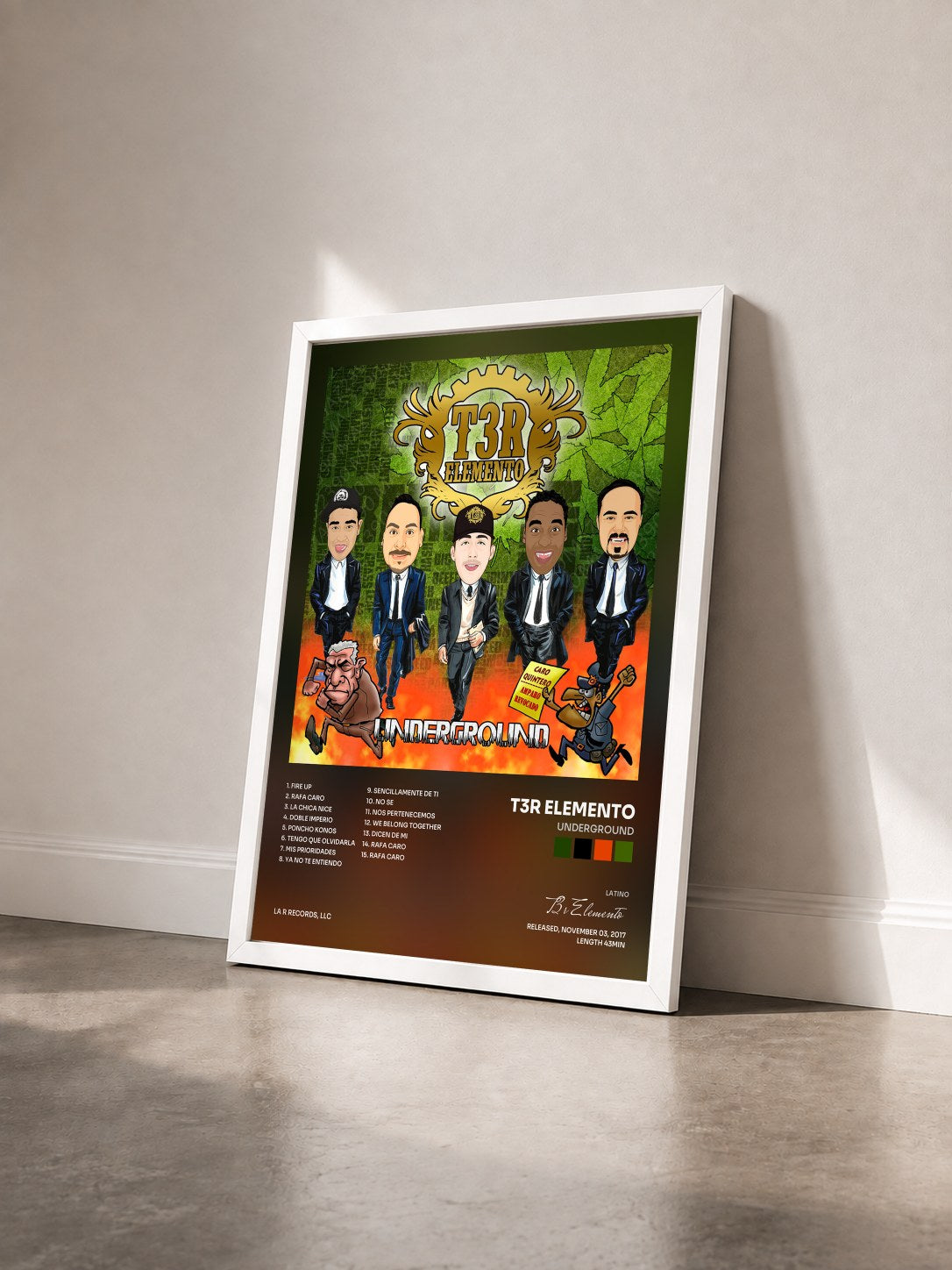 #blanc Tableau de l'album Underground de T3r Elemento vu de trois quarts, cadre blanc