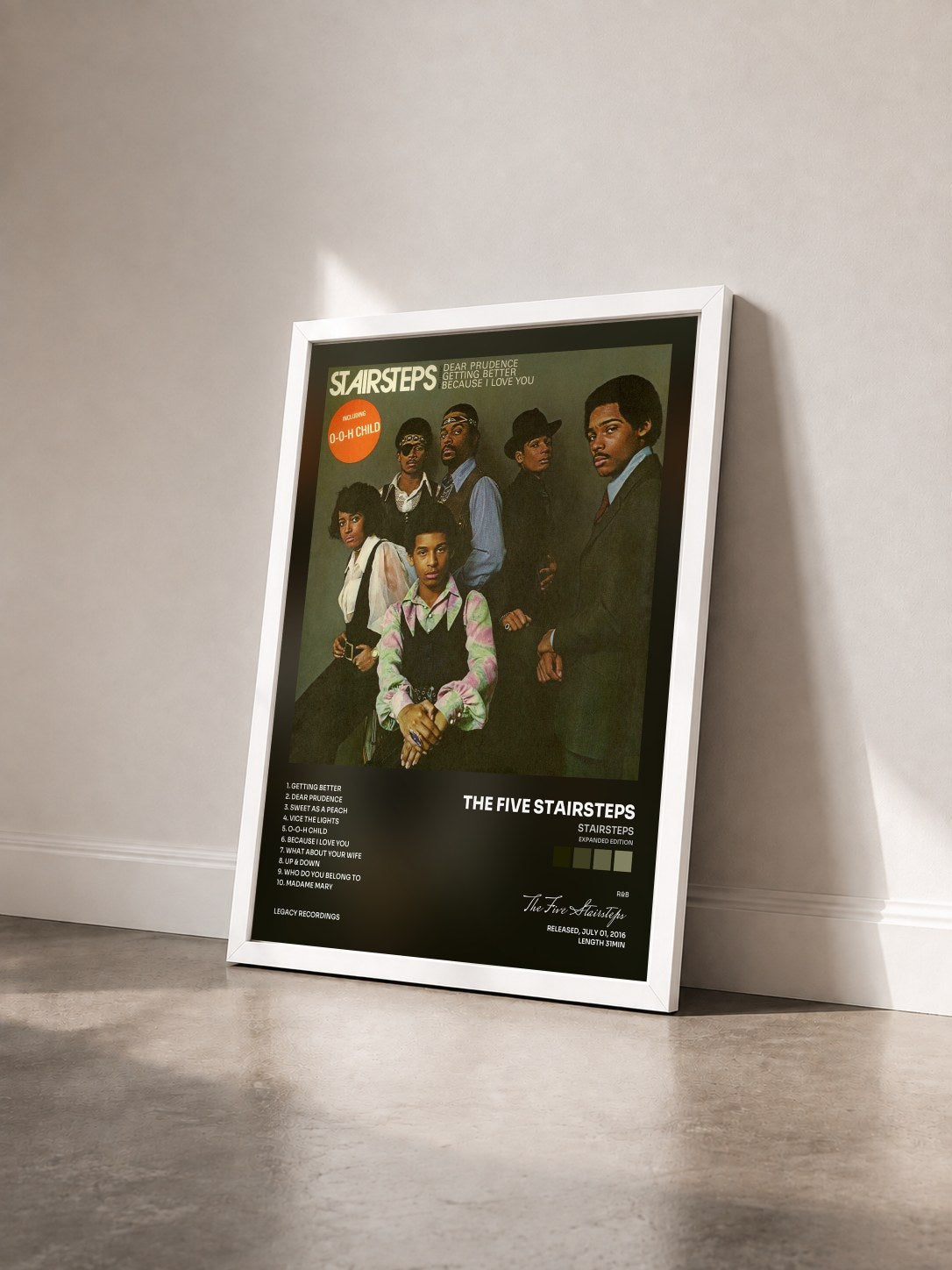 #blanc Tableau de l'album Stairsteps (Expanded Edition) de The Five Stairsteps vu de trois quarts, cadre blanc