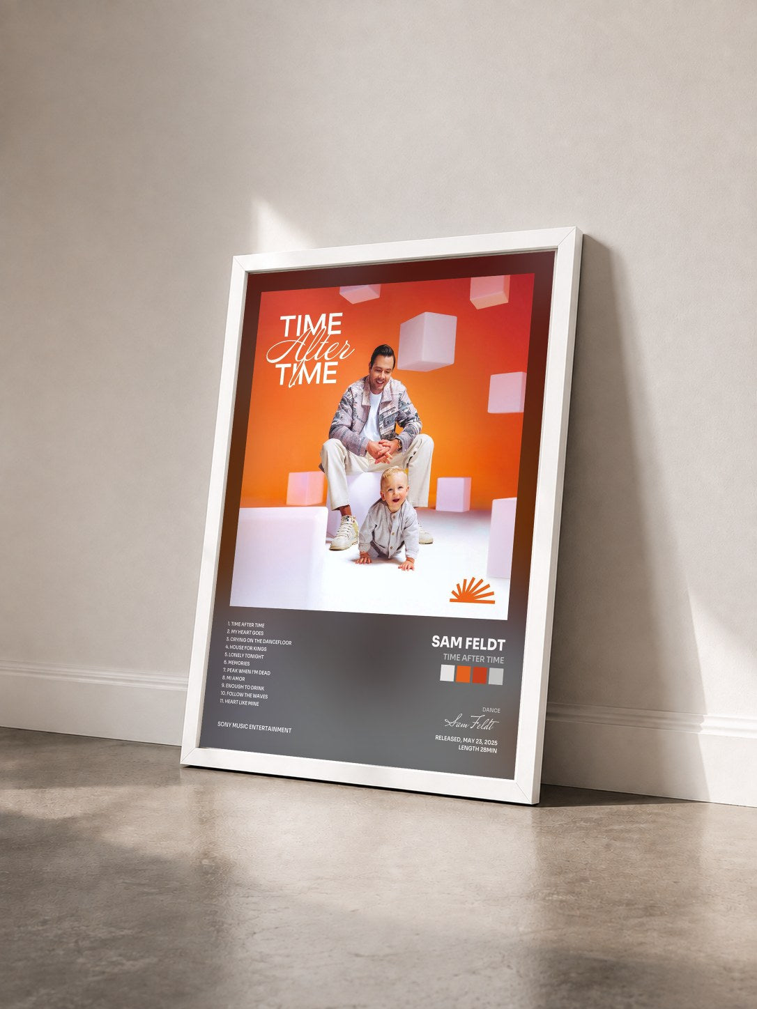 #blanc Tableau de l'album Time After Time de Sam Feldt vu de trois quarts, cadre blanc