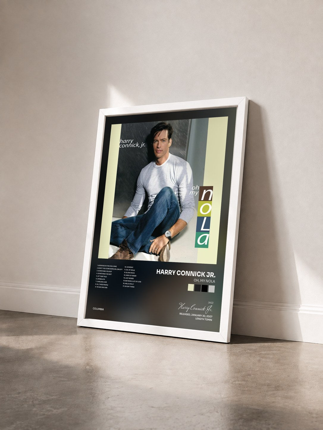 #blanc Tableau de l'album Oh, My NOLA de Harry Connick Jr. vu de trois quarts, cadre blanc