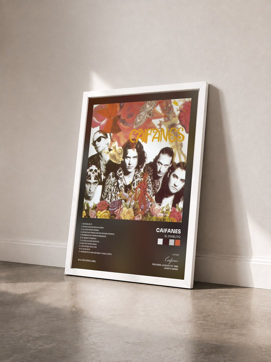 #blanc Tableau de l'album El Diablito de Caifanes vu de trois quarts, cadre blanc