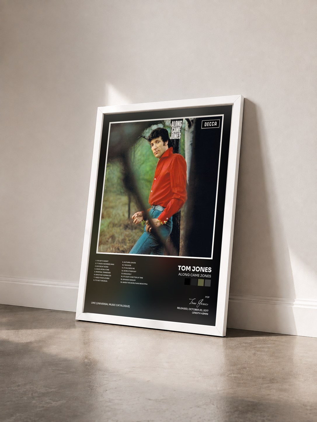 #blanc Tableau de l'album Along Came Jones de Tom Jones vu de trois quarts, cadre blanc