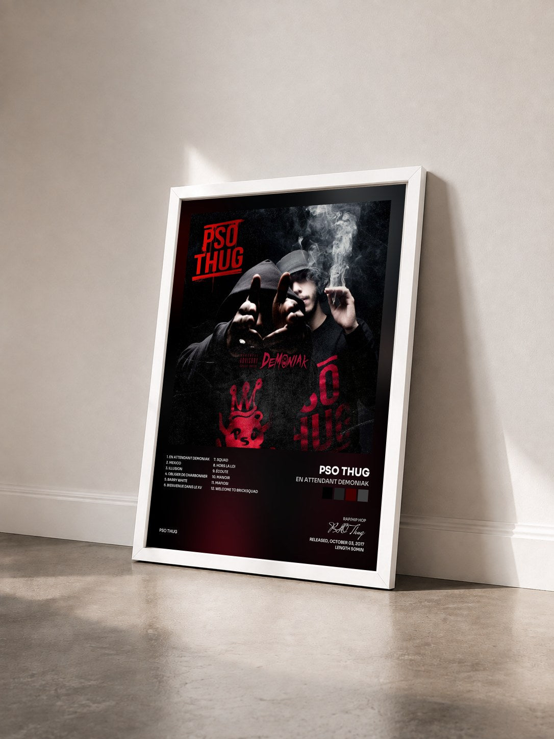 #blanc Tableau de l'album En attendant Demoniak de PSO Thug vu de trois quarts, cadre blanc