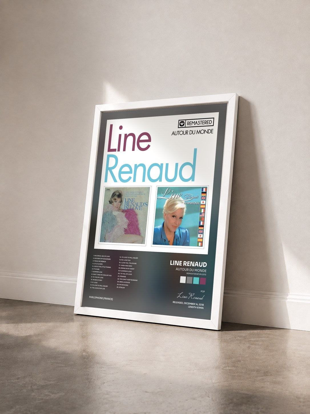 #blanc Tableau de l'album Autour du monde (Remasterisé en 2013) de Line Renaud vu de trois quarts, cadre blanc
