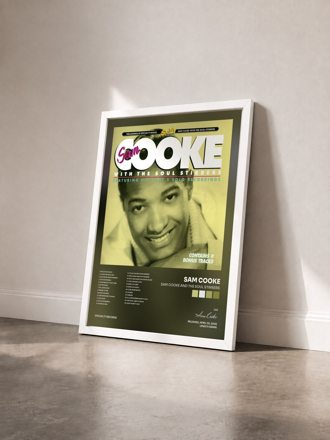 #blanc Tableau de l'album Sam Cooke And The Soul Stirrers de Sam Cooke vu de trois quarts, cadre blanc
